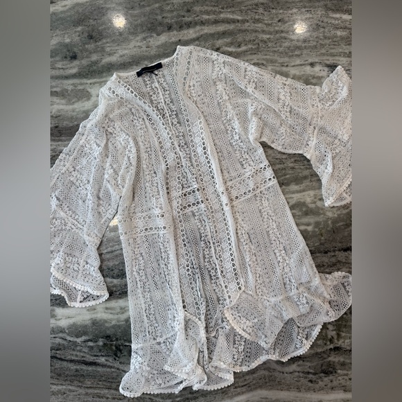 White House Black Market Lace Caftan Swimsuit Cover Up Size XS/S White - Picture 4 of 5